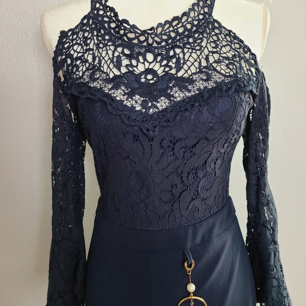 Navy blue lace top jumpsuit